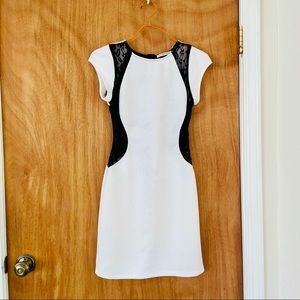 Sexy white cocktail dress w/ black lace (NastyGal)